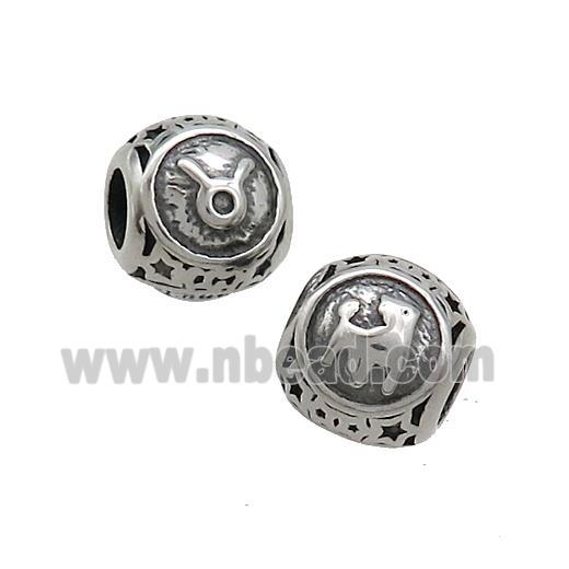 Stainless Steel Round Beads Zodiac Taurus Antique Silver