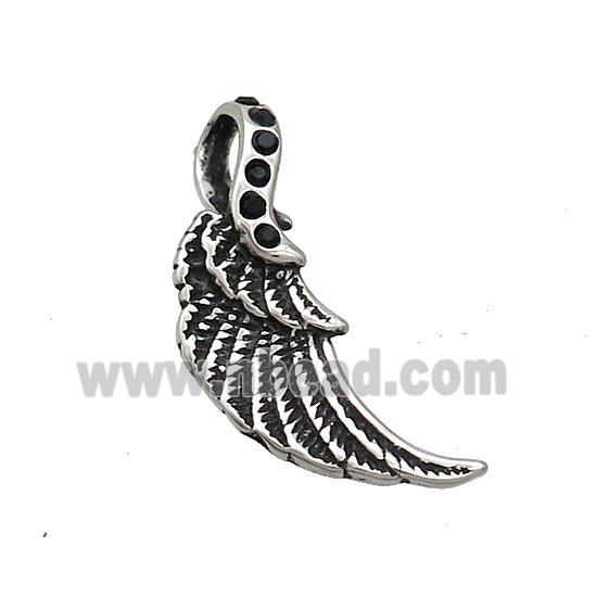 Stainless Steel Angel Wings Charms Pendant Pave Rhinestone Antique Silver