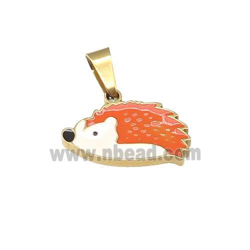 Hedgehog Charms Stainless Steel Pendant Orange Enamel Gold Plated