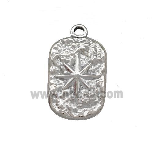 Raw Stainless Steel Compass Pendant Hammered Rectangle