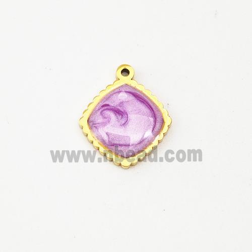 Stainless Steel Square Pendant Purple Painted Gold Plated
