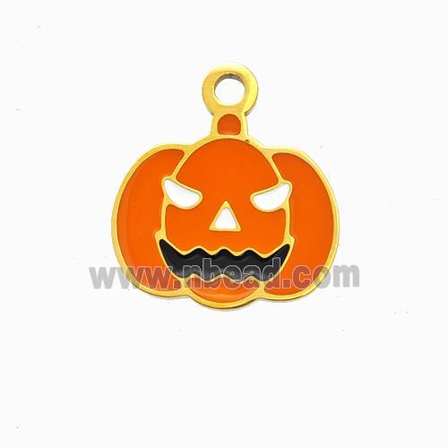 Halloween Pumpkin Charms 304 Stainless Pendant Orange Enamel Gold Plated