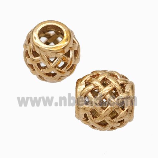 Titanium Steel Round Beads Large Hole Hollow Rose Gold
