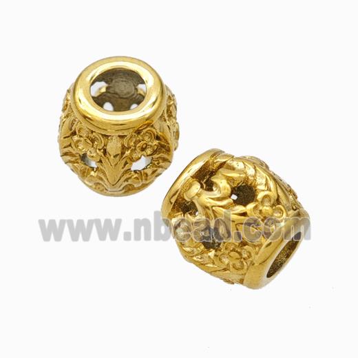Titanium Steel Barrel Beads Large Hole Hollow Gold Plated