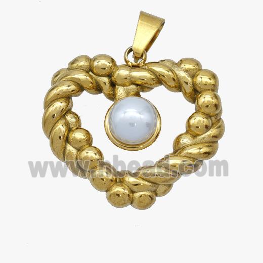 Stainless Steel Teardrop Pendant Pave Pearlized Resin Gold Plated