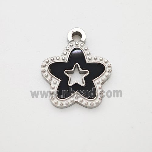 Raw Stainless Steel Star Pendant Pave Black Acrylic Hollow