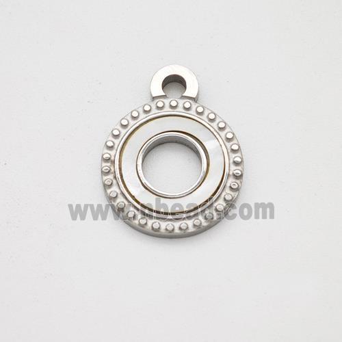 Raw Stainless Steel Circle Pendant Pave Shell Hollow