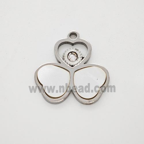 Raw Stainless Steel Clover Pendant Pave Shell Rhinestone