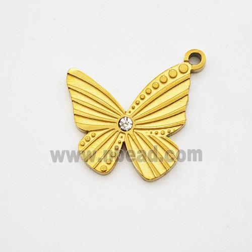 Stainless Steel Butterfly Pendant Pave Rhinestone Gold Plated