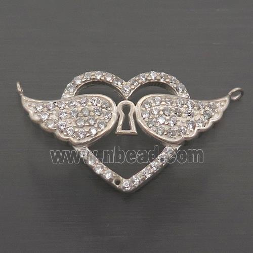 Sterling Silver Pendant Pave Zircon Angel Wings