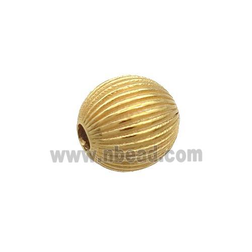 Sterling Silver Beads Round Ribbed Gold Plated