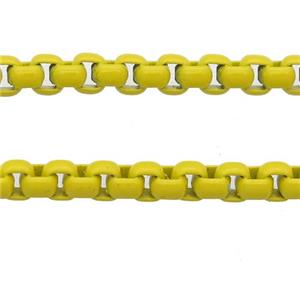 stainless Iron Box Chain with fire yellow lacquered, approx 4mm