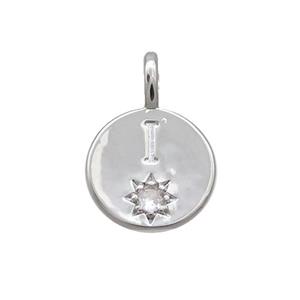 Copper Circle Pendant Pave Zircon I-letter Platinum Plated, approx 11.5mm