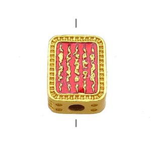 Copper Rectangle Beads Red Cloisonne Buddhist 18K Gold Plated, approx 9-12mm