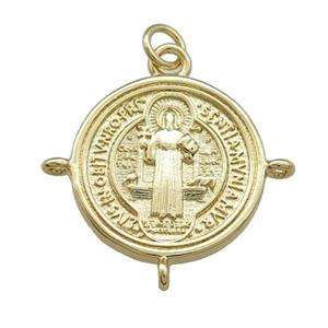 Copper Jesus Pendant Religious Medal Charms Circle Gold Plated, approx 19mm