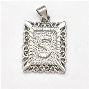 Copper Letter-S Pendant Frame Platinum Plated, approx 18-21mm