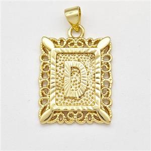 Copper Letter-D Pendant Frame Gold Plated, approx 18-21mm
