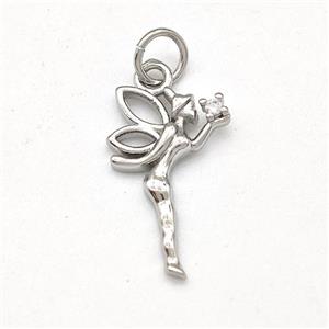 Copper Fairy Pendant Pave Zirconia Platinum Plated, approx 10-17mm