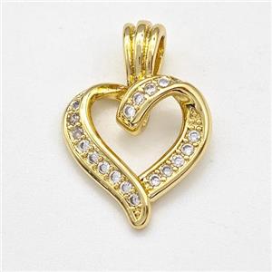 Copper Heart Pendant Micro Pave Zirconia Gold Plated, approx 15mm