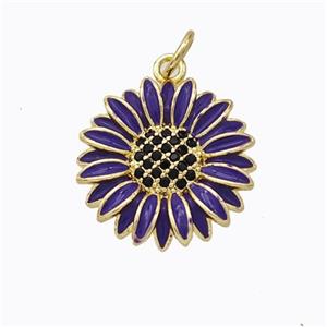 Copper Sunflower Pendant Purple Enamel Gold Plated, approx 17mm