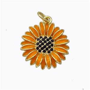 Copper Sunflower Pendant Orange Enamel Gold Plated, approx 17mm