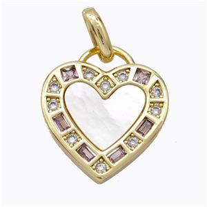 Copper Heart Pendant Pave Shell Zirconia Gold Plated, approx 20mm