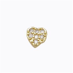 Copper Heart Beads Pave Zirconia Without Hole Gold Plated, approx 5-6mm