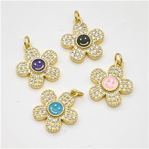 Copper Sunflower Pendant Pave Zirconia Enamel Smileface Gold Plated Mixed, approx 17mm