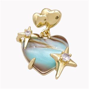 Copper Heart Pendant Pave Acrylic Star Gold Plated, approx 12mm, 11-16mm, 20mm