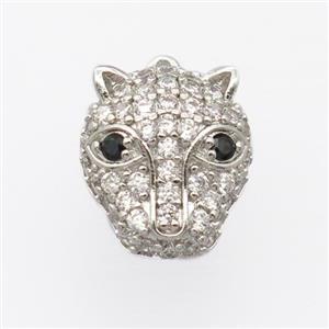 copper pendant pave zircon, foxhead, platinum plated, approx 13-15mm