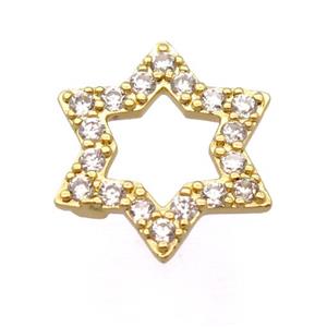 copper david star pendant pave zircon, gold plated, approx 15-16mm
