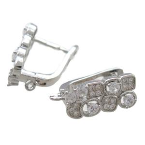copper Latchback Earrings paved zircon, platinum plated, approx 11-18mm