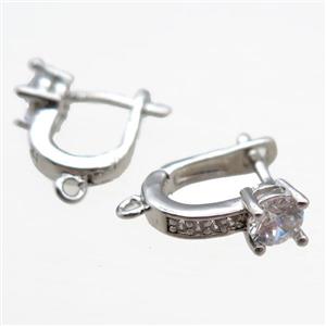 copper Latchback Earrings paved zircon, platinum plated, approx 12-15mm