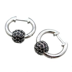 copper Latchback Earrings paved zircon, platinum plated, approx 16mm dia