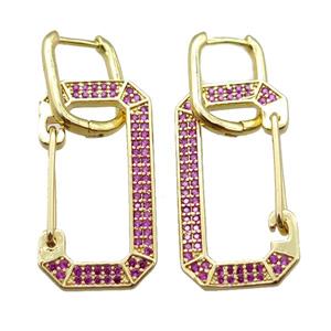 copper Latchback Earrings pave zircon, gold plated, approx 15-30mm, 12x16mm