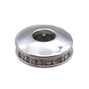 copper wheel beads paved zircon, platinum plated, approx 8.5mm dia