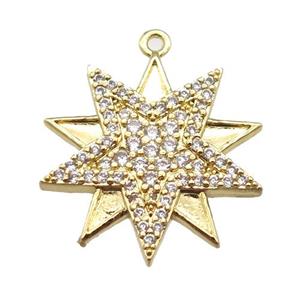 copper Compass pendant pave zircon, gold plated, approx 20mm dia