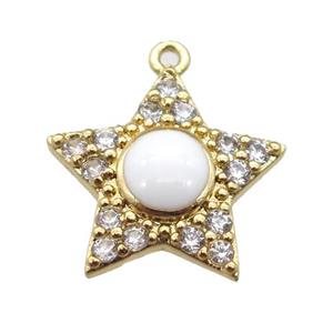 copper star pendant pave zircon, gold plated, approx 15mm dia