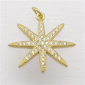 copper northstar pendant pave zircon, gold plated, approx 23mm dia