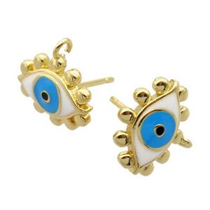 copper Stud Earrings, enamel evil eye, gold plated, approx 9-13mm