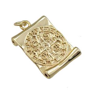 copper book pendant, anglican cross, gold plated, approx 15-20mm