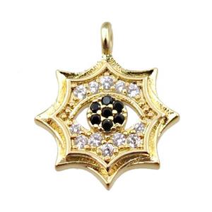 copper cobweb pendant pave zircon, gold plated, approx 14mm