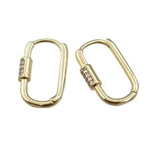 copper Latchback Earring pave zircon, gold plated, approx 12-22mm