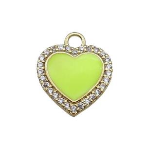 copper heart pendant pave zircon, yellow enameled, gold plated, approx 13.5mm