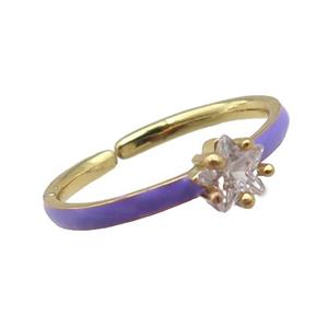 copper Rings, purple enameled, adjustable, gold plated, approx 5mm, 18mm dia