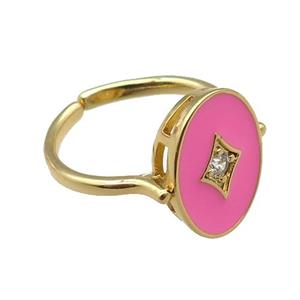 copper rings with pink enameled, adjustable, gold plated, approx 11-15mm, 18mm dia