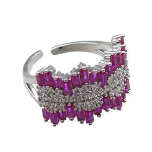 adjustable copper ring pave zircon, platinum plated, approx 13-20mm, 18mm dia