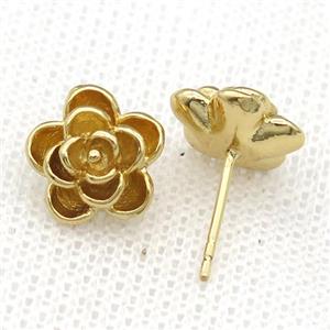 copper Flower Stud Earrings, unfade, gold plated, approx 11mm
