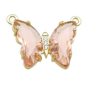 peach Crystal Glass Butterfly Pendant with 2loops, gold plated, approx 15-18mm