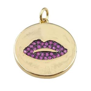 copper circle pendant pave zircon, lip, gold plated, approx 20mm